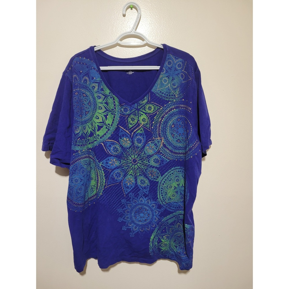 Liz & Me for Catherines Tee Womens 3X Purple Mandala‎ Graphic V-Neck